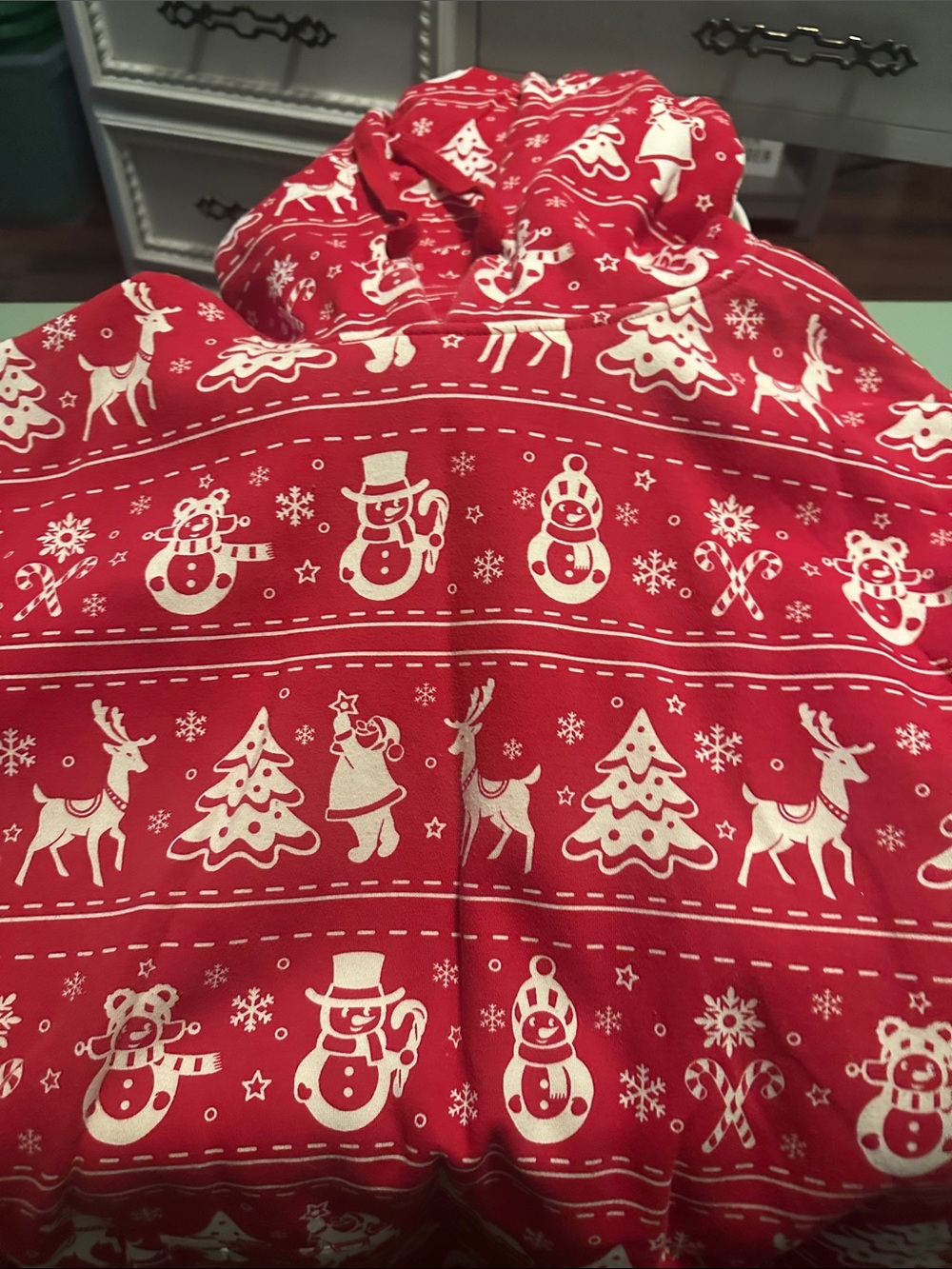 Denim & Flower Red Holiday Hoodie with White Festive Print